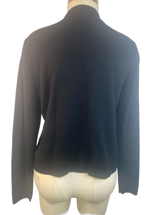 Chicos Leopard Print Zip Front Cardigan with Black Lace Trim Women’s Size 2 - Picture 2 of 4